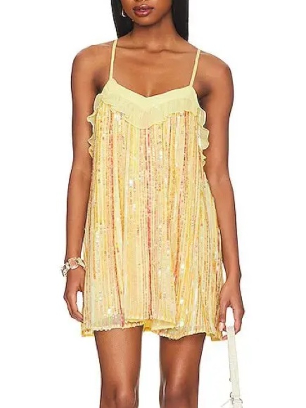 Tularosa Pale Yellow Ruffle Slip Dress